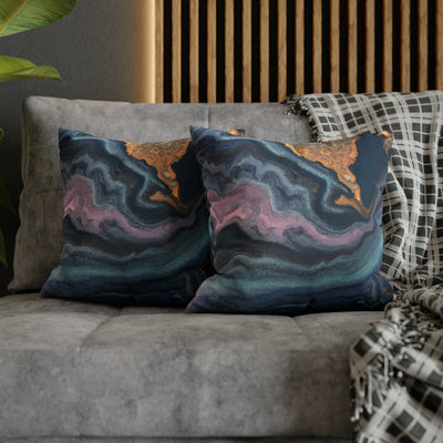 Decorative Throw Pillow Covers With Zipper - Set Of 2 Blue Pink Gold Abstract