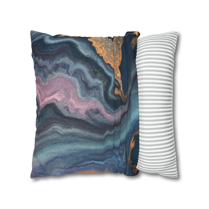 Decorative Throw Pillow Cover Blue Pink Gold Marble Swirl Pattern - Decorative