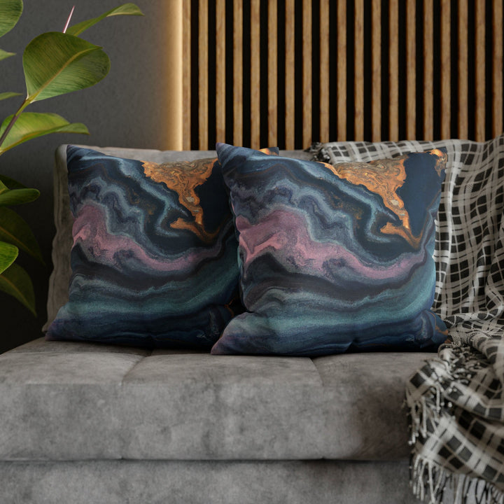 Decorative Throw Pillow Cover Blue Pink Gold Marble Swirl Pattern - Decorative