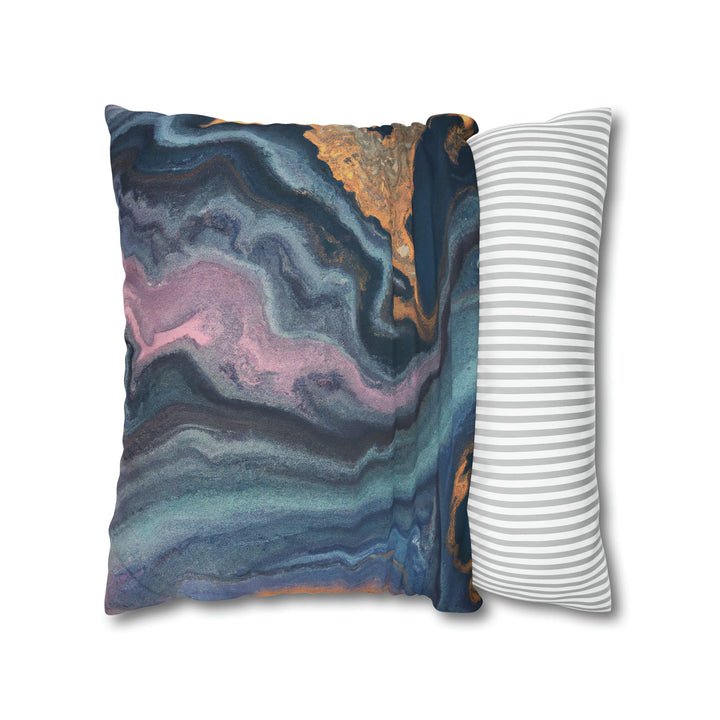 Decorative Throw Pillow Cover Blue Pink Gold Marble Swirl Pattern - Decorative