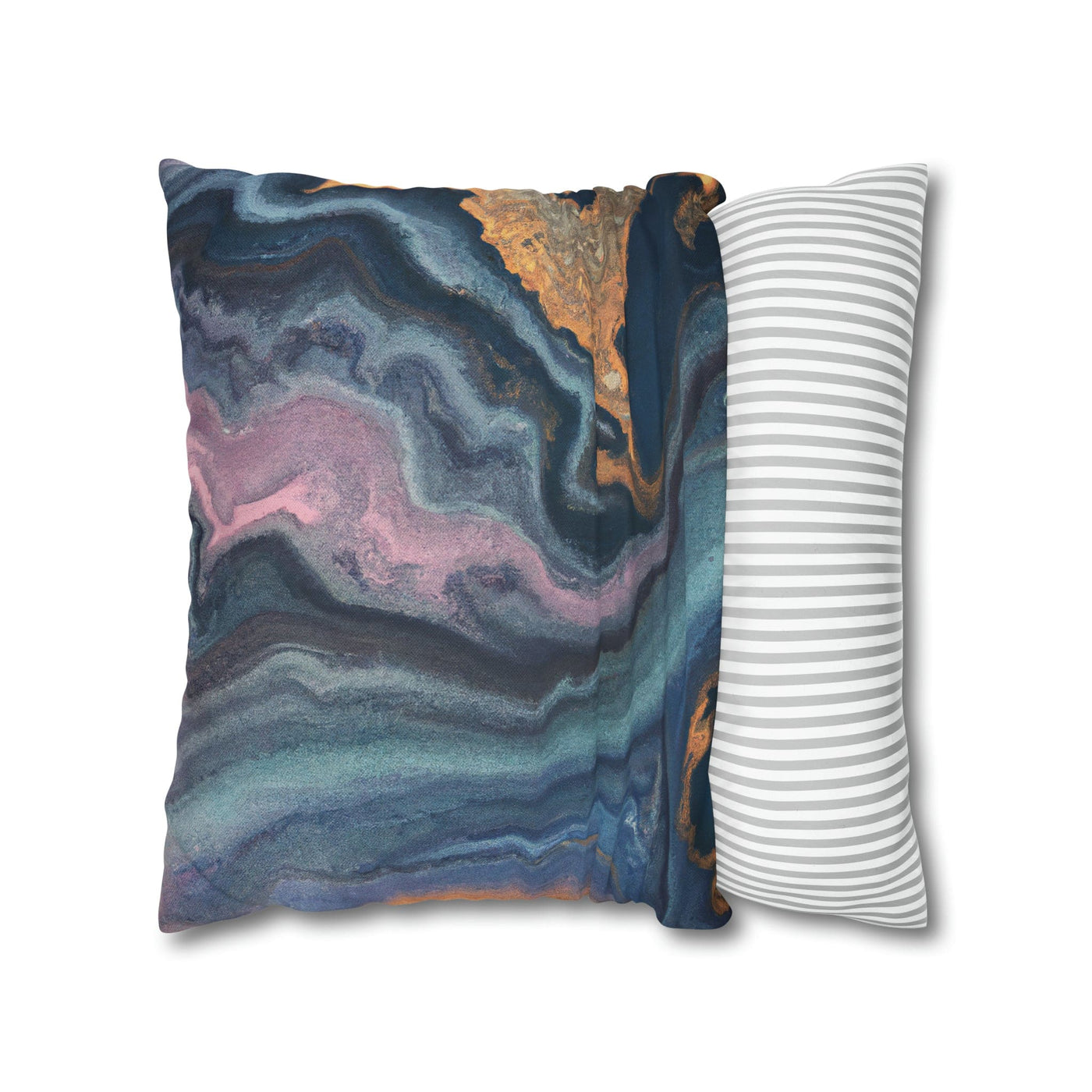 Decorative Throw Pillow Covers With Zipper - Set Of 2 Blue Pink Gold Abstract