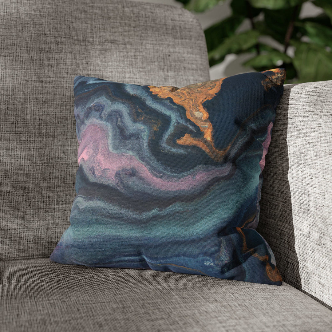 Decorative Throw Pillow Cover Blue Pink Gold Marble Swirl Pattern - Decorative