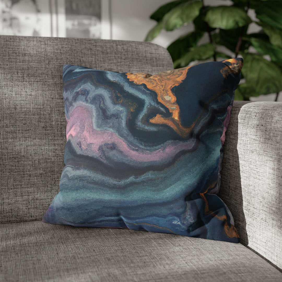 Decorative Throw Pillow Cover Blue Pink Gold Marble Swirl Pattern - Decorative