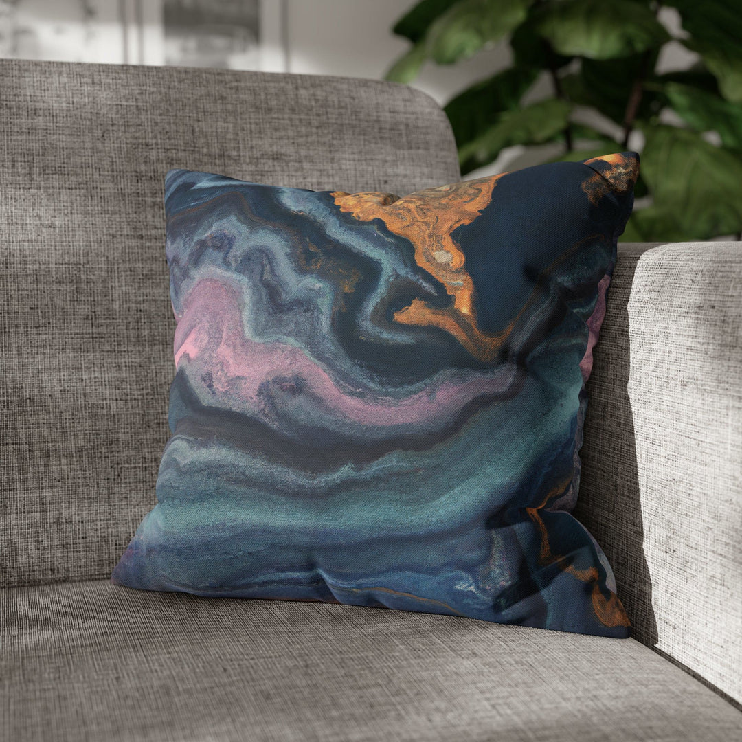 Decorative Throw Pillow Cover Blue Pink Gold Marble Swirl Pattern - Decorative