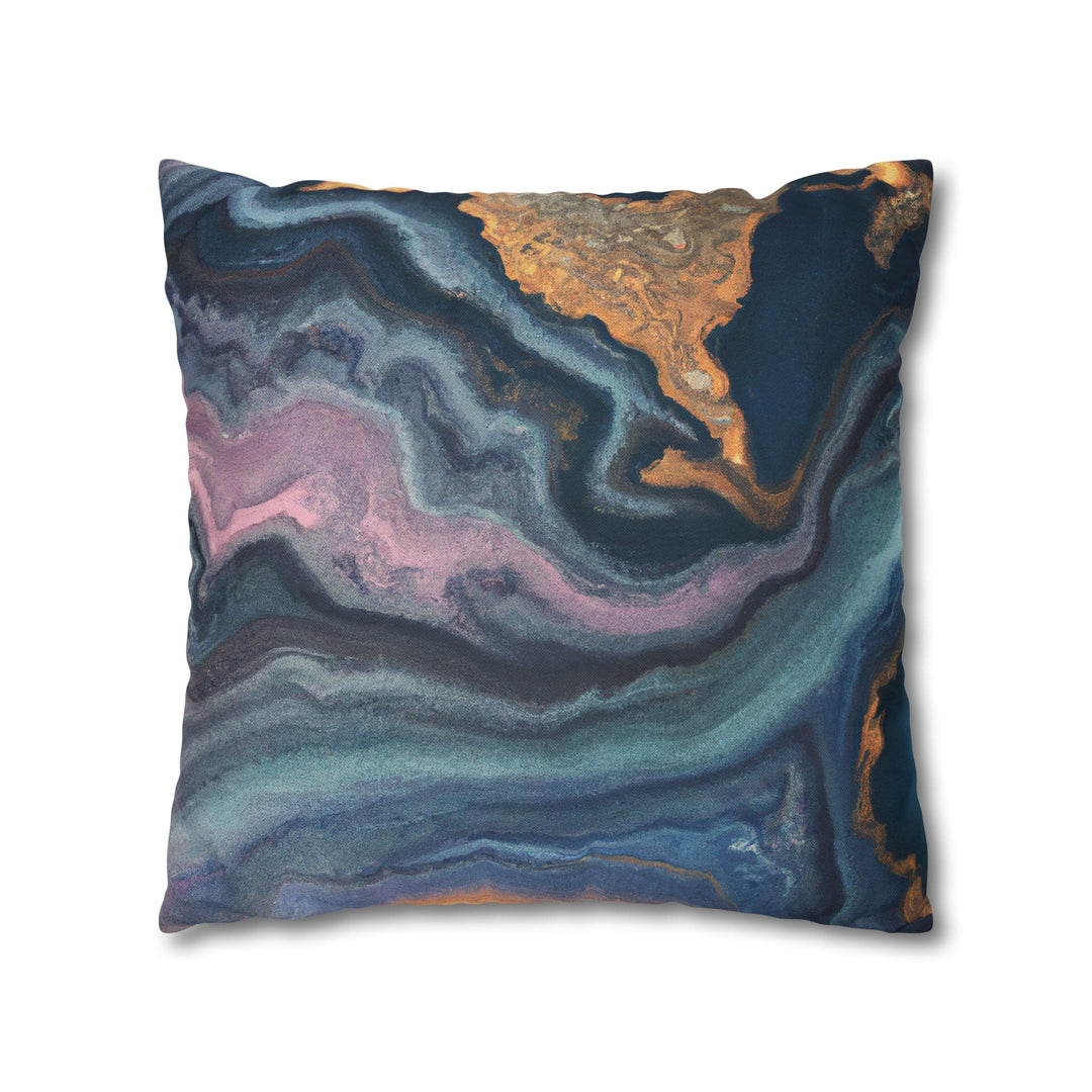 Decorative Throw Pillow Cover Blue Pink Gold Marble Swirl Pattern - Decorative