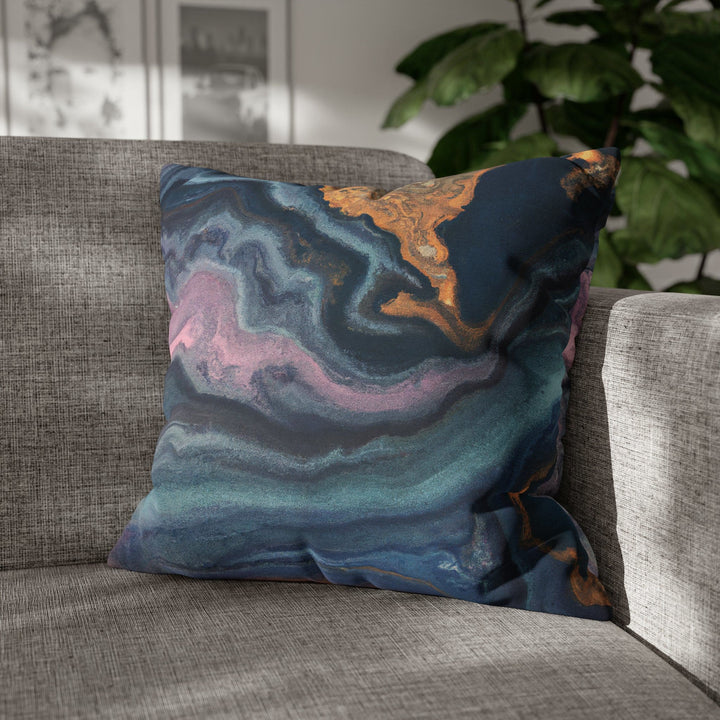 Decorative Throw Pillow Cover Blue Pink Gold Marble Swirl Pattern - Decorative