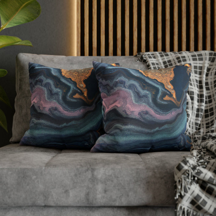 Decorative Throw Pillow Cover Blue Pink Gold Marble Swirl Pattern - Decorative