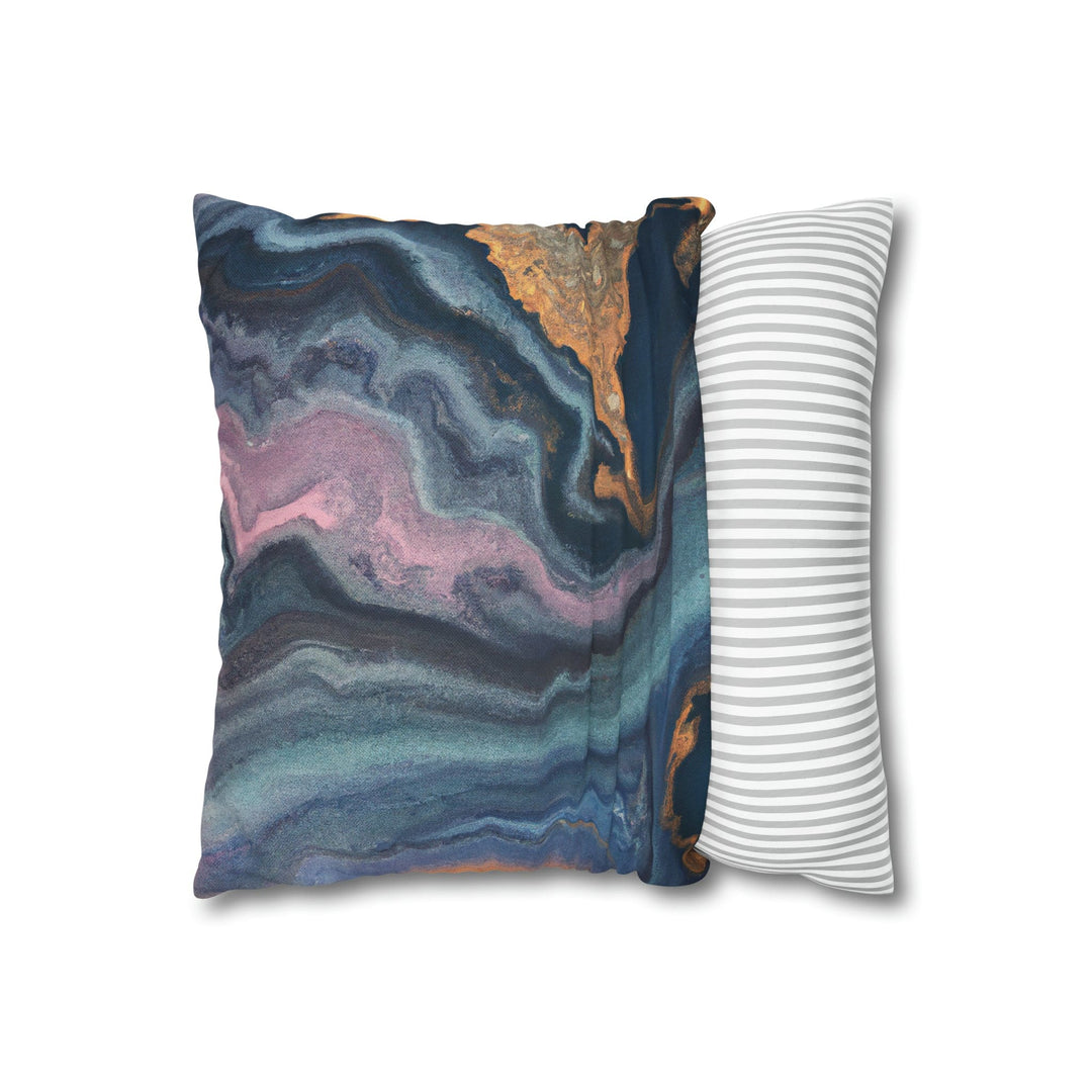 Decorative Throw Pillow Cover Blue Pink Gold Marble Swirl Pattern - Decorative