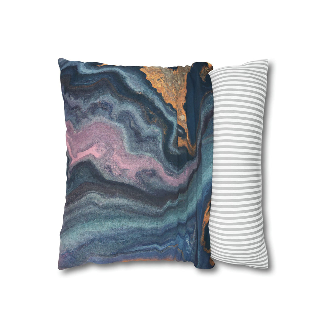 Decorative Throw Pillow Cover Blue Pink Gold Marble Swirl Pattern - Decorative