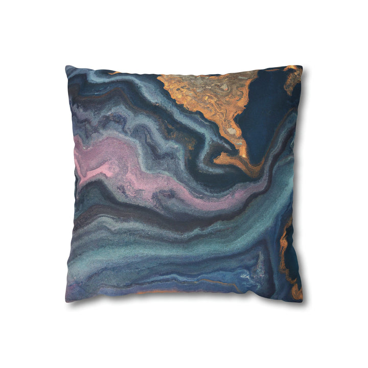 Decorative Throw Pillow Cover Blue Pink Gold Marble Swirl Pattern - Decorative