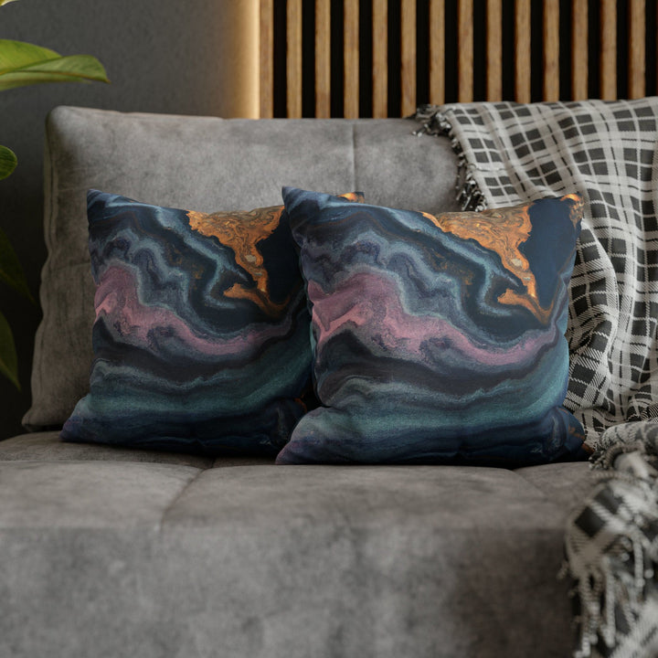 Decorative Throw Pillow Cover Blue Pink Gold Marble Swirl Pattern - Decorative