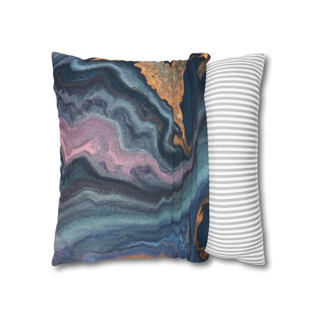 Decorative Throw Pillow Cover Blue Pink Gold Marble Swirl Pattern - Decorative