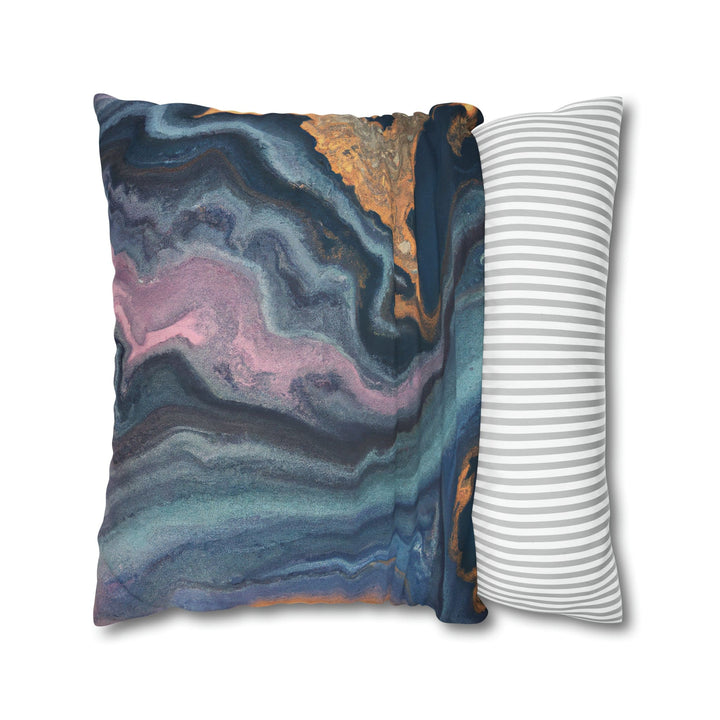 Decorative Throw Pillow Cover Blue Pink Gold Marble Swirl Pattern - Decorative