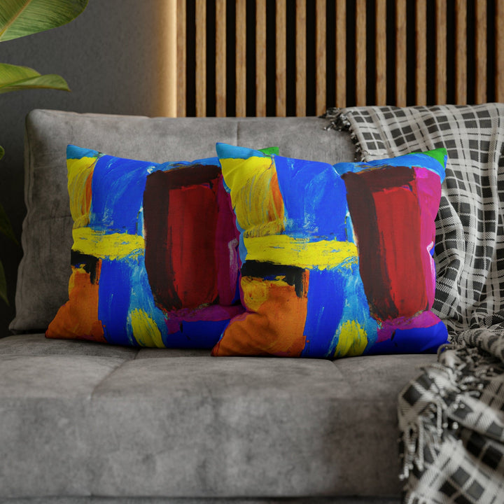 Decorative Throw Pillow Cover - Blue Red Yellow Multicolor Abstract Pattern