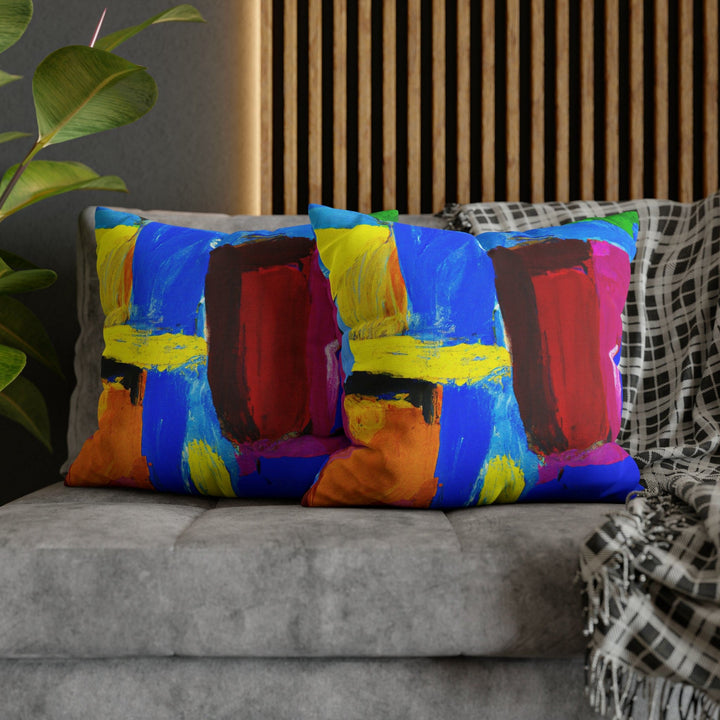 Decorative Throw Pillow Cover - Blue Red Yellow Multicolor Abstract Pattern
