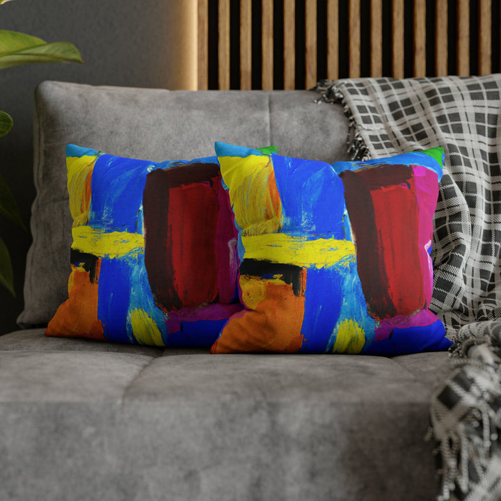 Decorative Throw Pillow Cover - Blue Red Yellow Multicolor Abstract Pattern
