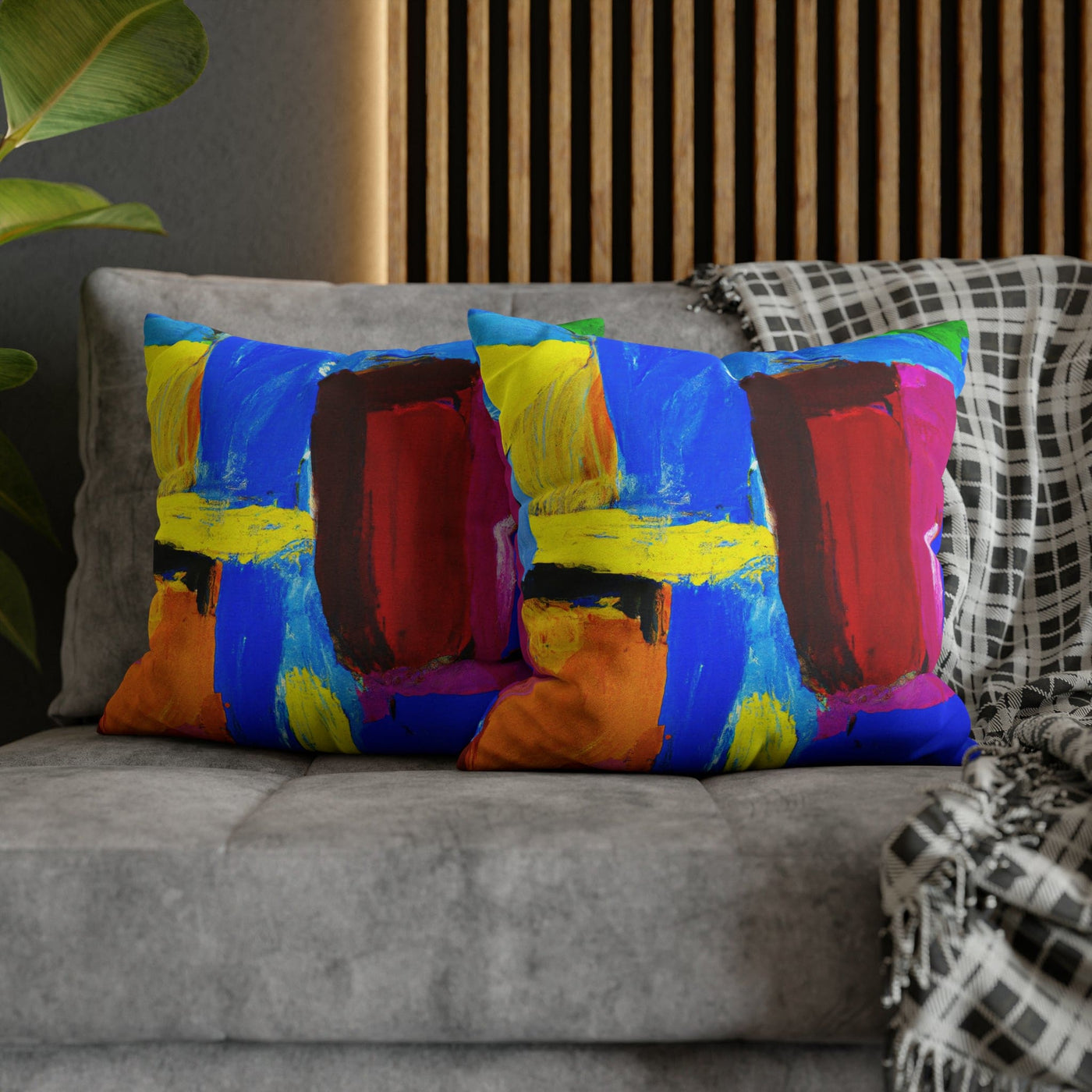 Decorative Throw Pillow Covers With Zipper - Set Of 2 Blue Red Yellow