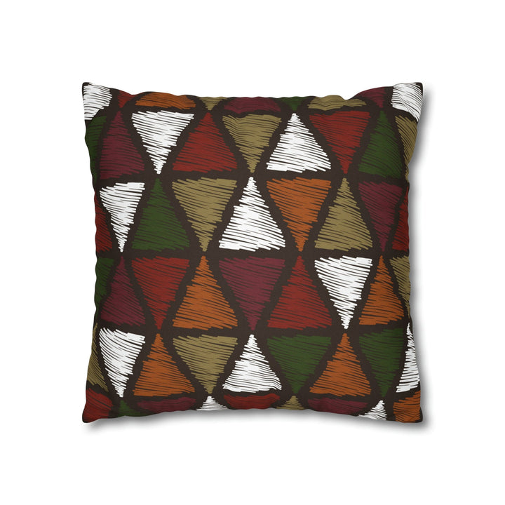 Decorative Throw Pillow Cover - Green and White Tribal Quilt Pattern