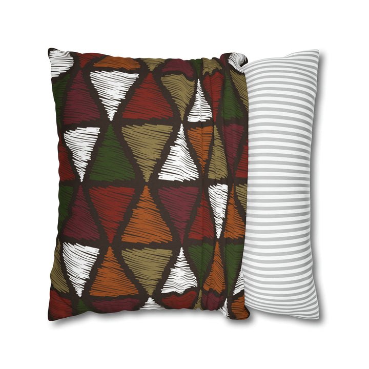 Decorative Throw Pillow Cover - Green and White Tribal Quilt Pattern
