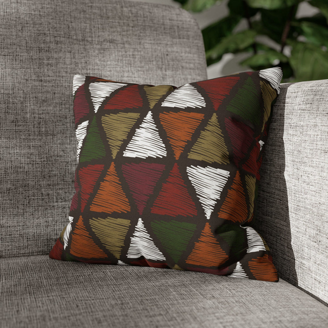 Decorative Throw Pillow Cover - Green and White Tribal Quilt Pattern