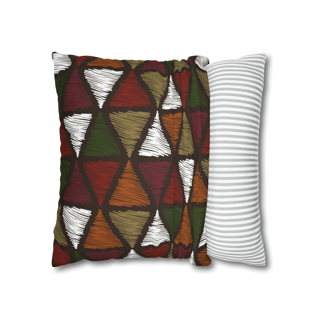 Decorative Throw Pillow Cover - Green and White Tribal Quilt Pattern