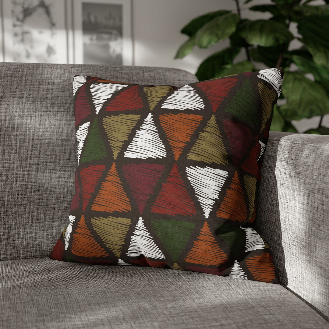 Decorative Throw Pillow Cover - Green and White Tribal Quilt Pattern