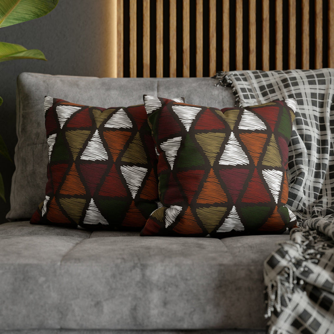 Decorative Throw Pillow Cover - Green and White Tribal Quilt Pattern