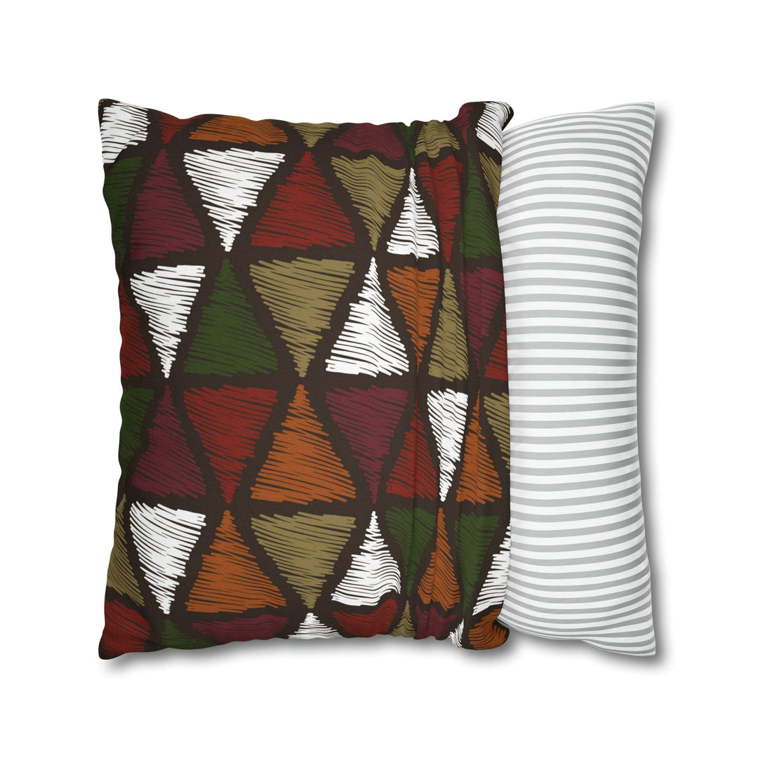 Decorative Throw Pillow Cover - Green and White Tribal Quilt Pattern