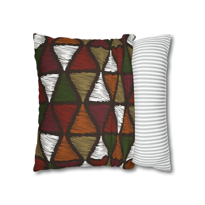 Decorative Throw Pillow Cover - Green and White Tribal Quilt Pattern