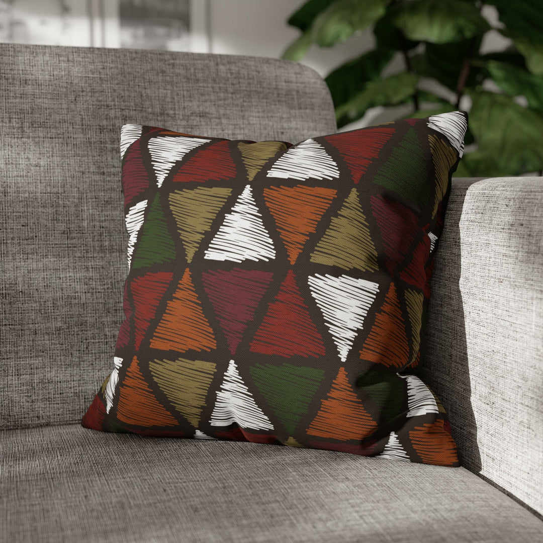 Decorative Throw Pillow Cover - Green and White Tribal Quilt Pattern
