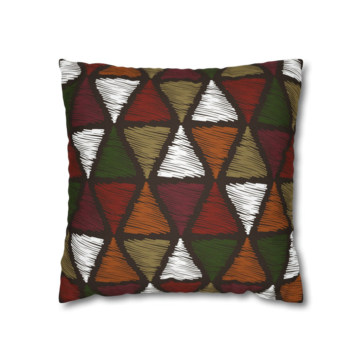 Decorative Throw Pillow Cover - Green and White Tribal Quilt Pattern