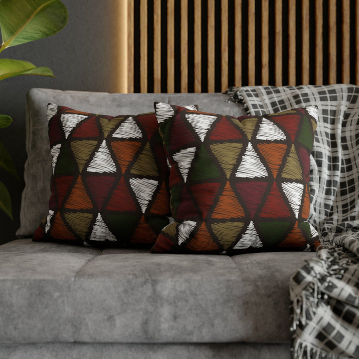 Decorative Throw Pillow Cover - Green and White Tribal Quilt Pattern