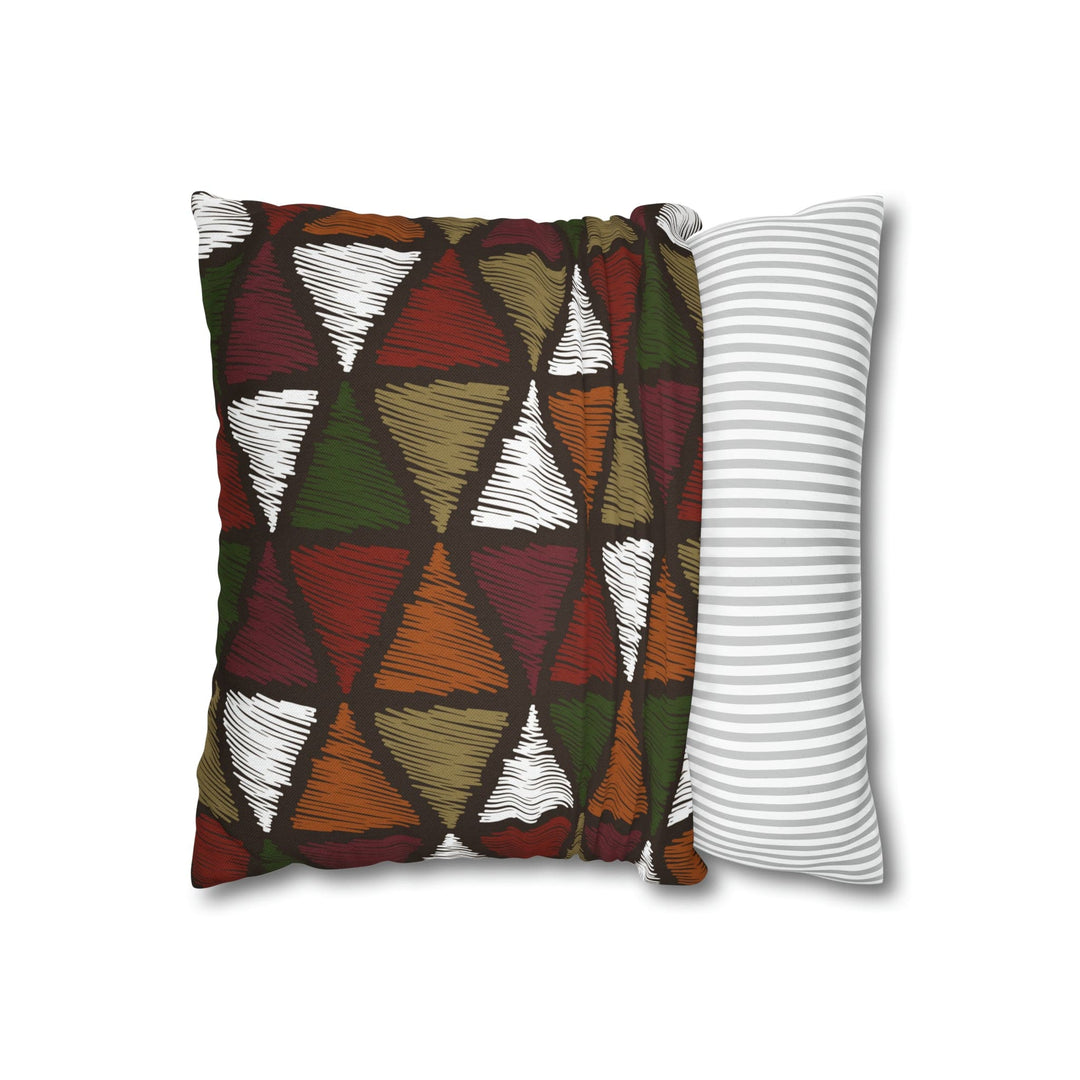 Decorative Throw Pillow Cover - Green and White Tribal Quilt Pattern