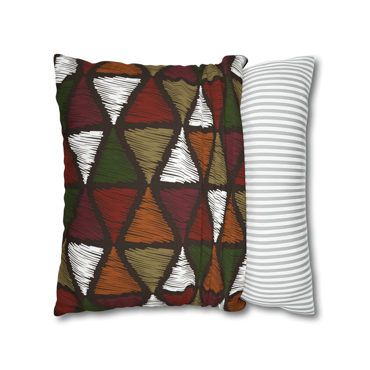 Decorative Throw Pillow Cover - Green and White Tribal Quilt Pattern