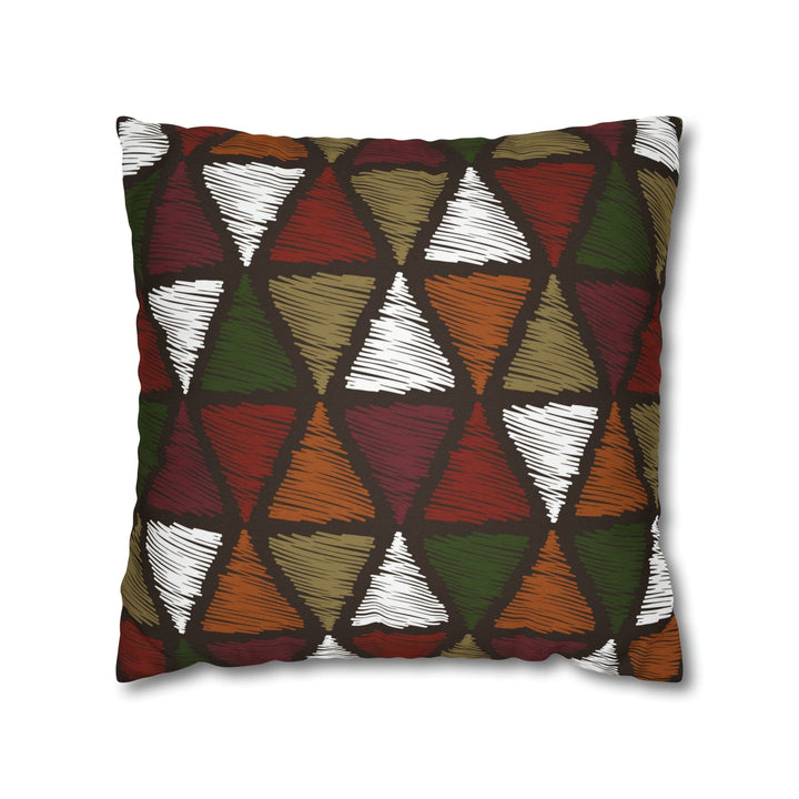 Decorative Throw Pillow Cover - Green and White Tribal Quilt Pattern