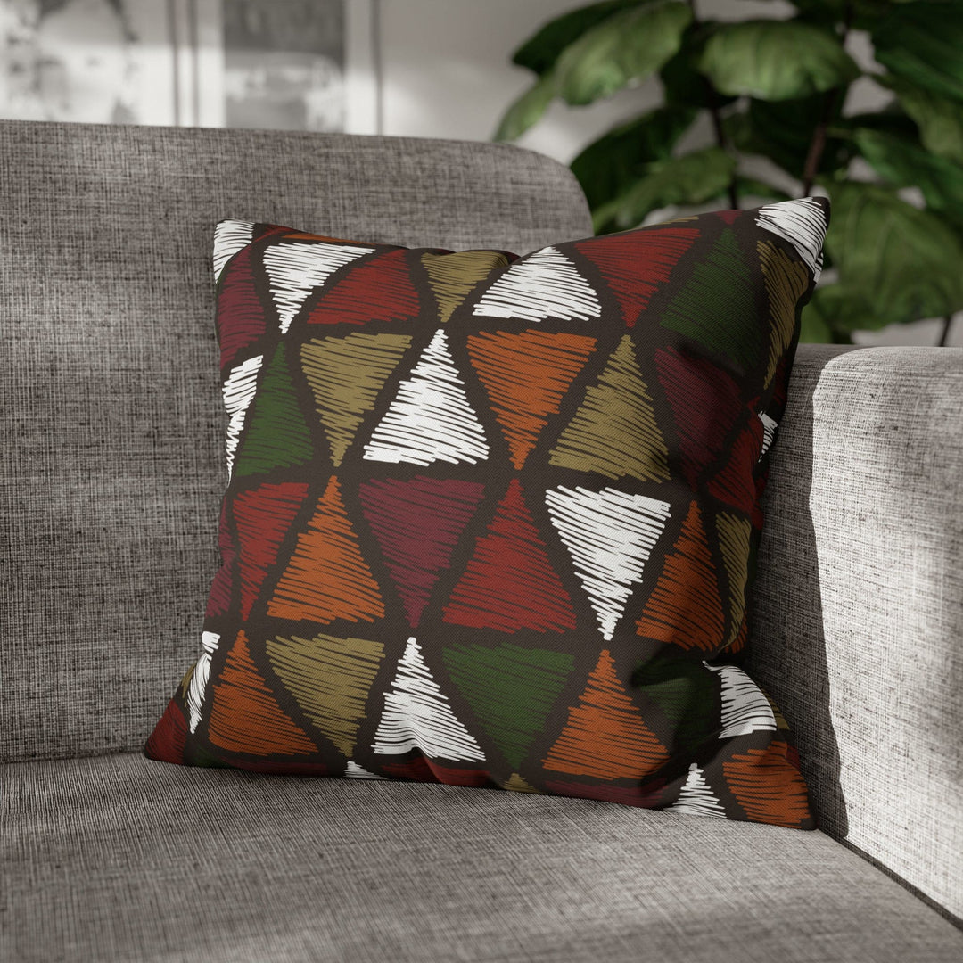 Decorative Throw Pillow Cover - Green and White Tribal Quilt Pattern