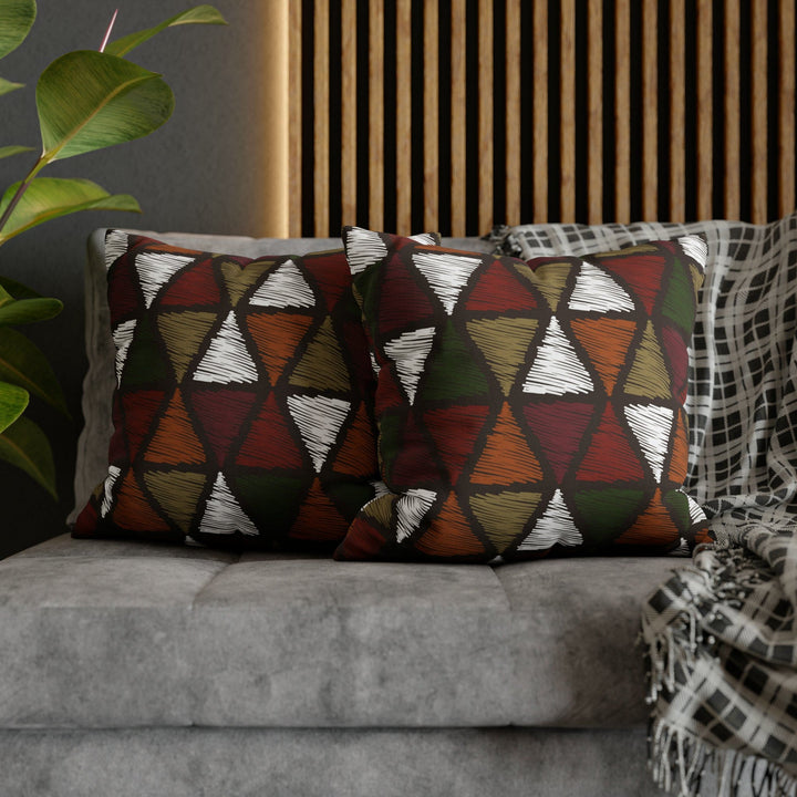 Decorative Throw Pillow Cover - Green and White Tribal Quilt Pattern