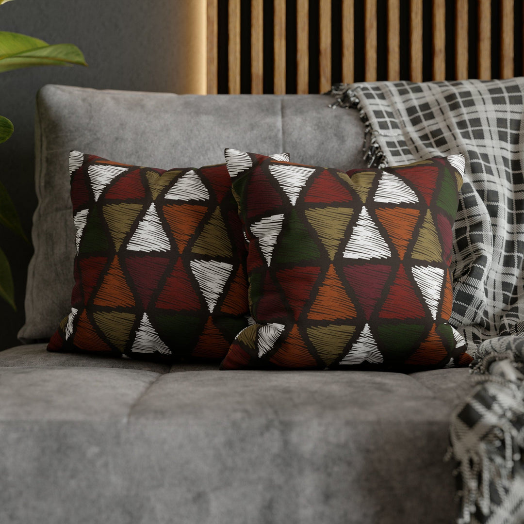 Decorative Throw Pillow Cover - Green and White Tribal Quilt Pattern