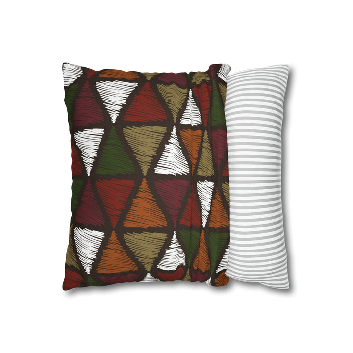 Decorative Throw Pillow Cover - Green and White Tribal Quilt Pattern