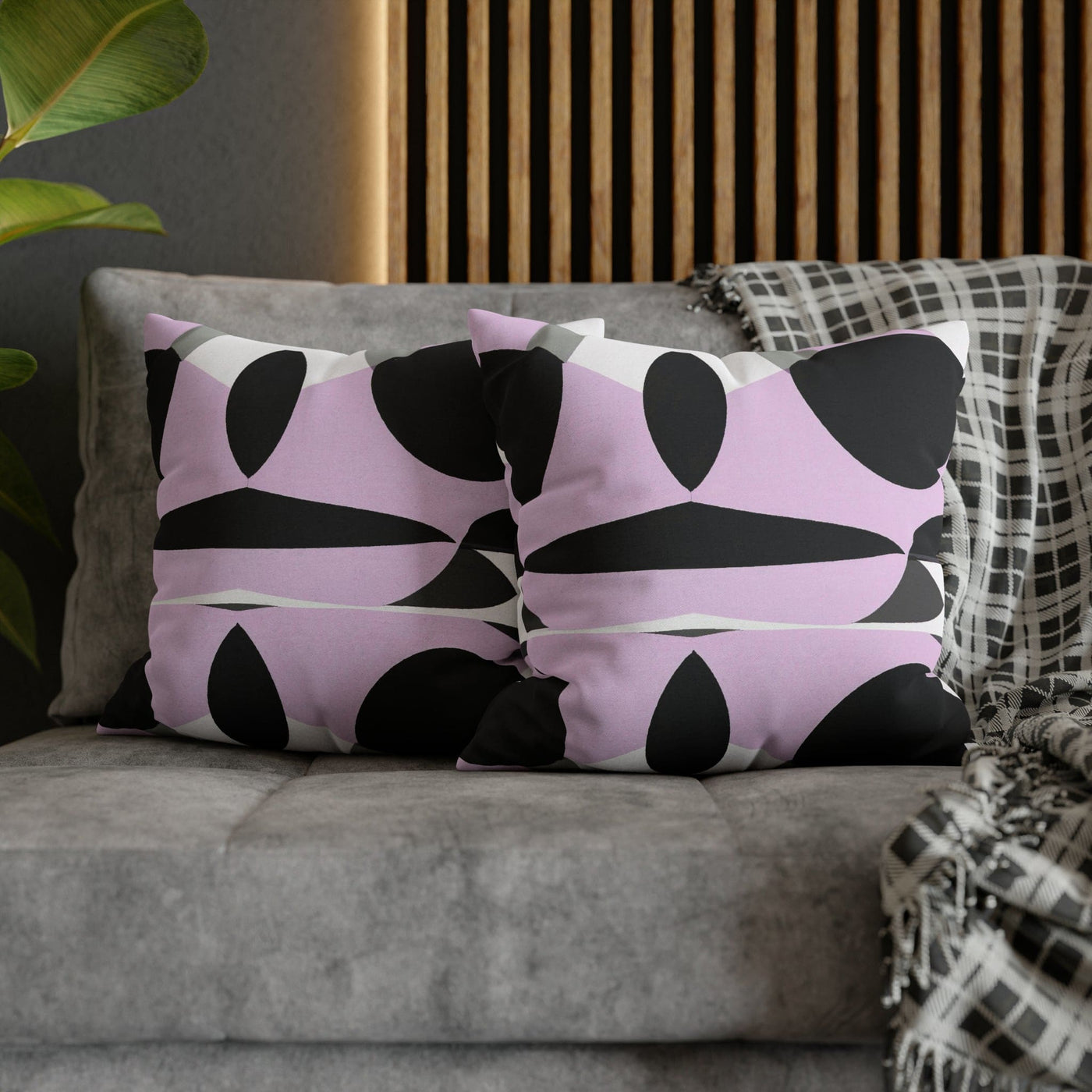 Decorative Throw Pillow Covers With Zipper - Set Of 2 Geometric Lavender And