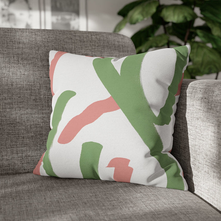 Decorative Throw Pillow Cover Green Mauve Abstract Brush Strokes - Decorative