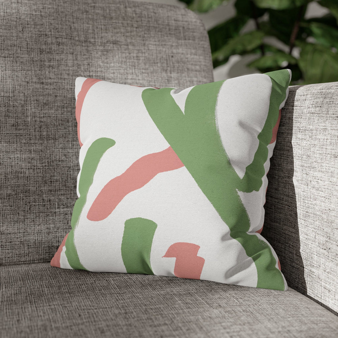 Decorative Throw Pillow Cover Green Mauve Abstract Brush Strokes - Decorative