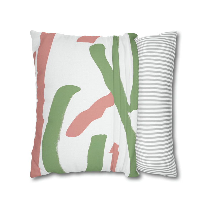 Decorative Throw Pillow Cover Green Mauve Abstract Brush Strokes - Decorative