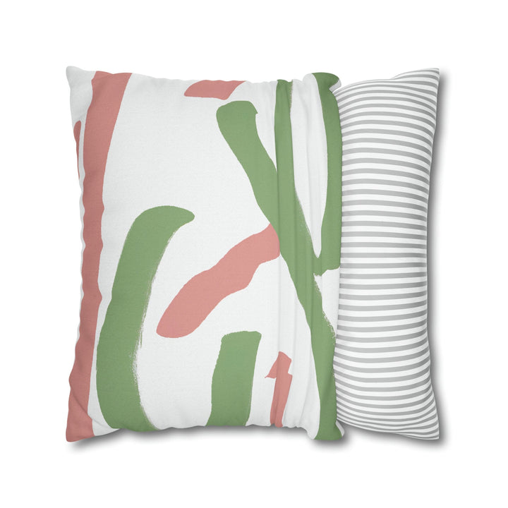 Decorative Throw Pillow Cover Green Mauve Abstract Brush Strokes - Decorative