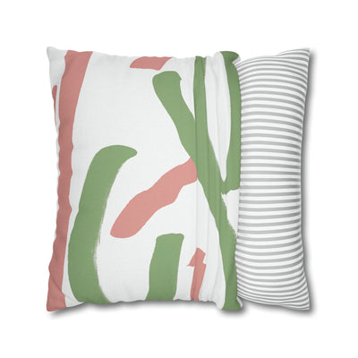 Decorative Throw Pillow Covers With Zipper - Set Of 2 Green Mauve Abstract