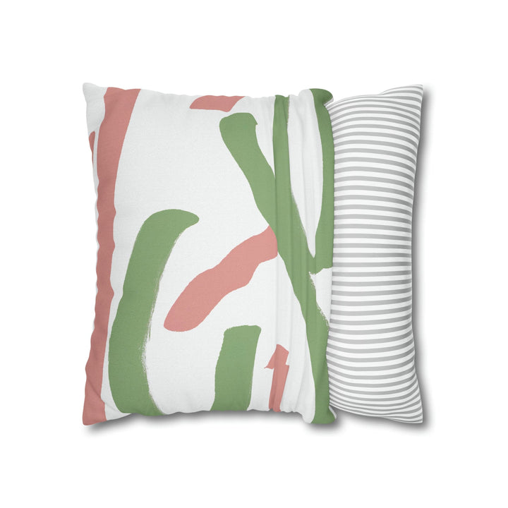 Decorative Throw Pillow Cover Green Mauve Abstract Brush Strokes - Decorative