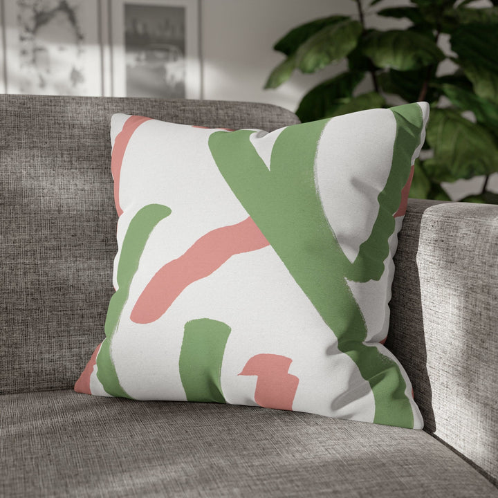 Decorative Throw Pillow Cover Green Mauve Abstract Brush Strokes - Decorative