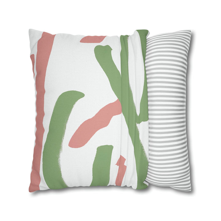 Decorative Throw Pillow Cover Green Mauve Abstract Brush Strokes - Decorative