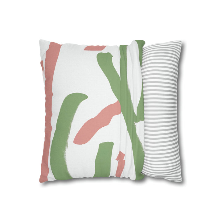 Decorative Throw Pillow Cover Green Mauve Abstract Brush Strokes - Decorative