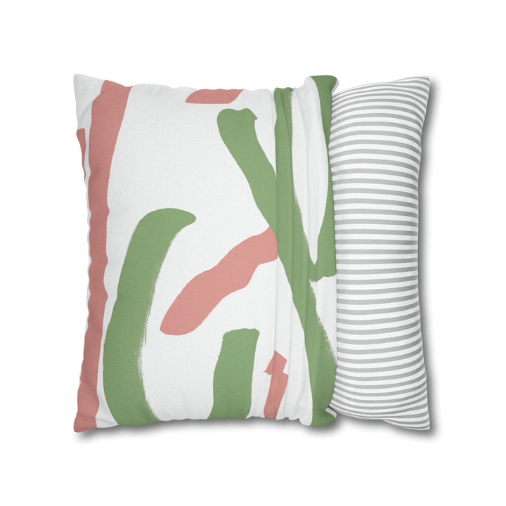 Decorative Throw Pillow Cover Green Mauve Abstract Brush Strokes - Decorative